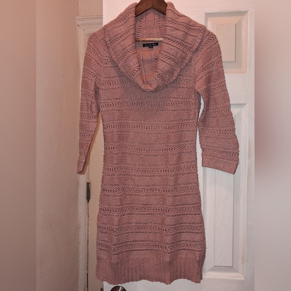 American Eagle Outfitters Dusty Rose Cowl Neck Knit Sweater Dress